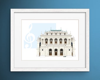 Budapest Hungarian State Opera House Stylish Illustration Print, Hungary