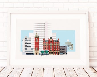 Nottingham Victoria Centre Skyline Print, Modern City Illustration