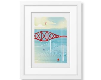 Edinburgh Forth Bridges Skyline Colourful Print