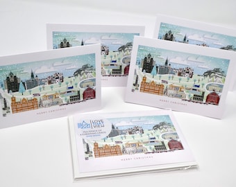 Edinburgh Christmas Cards 4 Pack (Same Design), Blank Xmas Holiday Cards