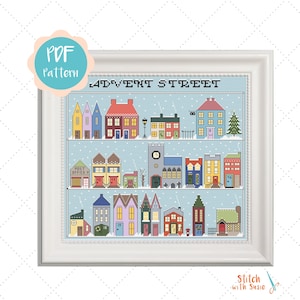 Advent Street Cross Stitch Pattern | Christmas Cross Stitch Pattern | Festive Season X-stitch Pattern | Instant Download PDF