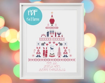 Scandi Christmas Tree Cross Stitch Pattern | Nordic Holiday (PDF Download)