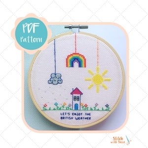 British Weather Cross Stitch Pattern | Let&#39;s enjoy the British Weather Cross Stitch Pattern | Instant Download PDF