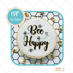 Bee Happy Cross Stitch Pattern | Colour Pattern | Instant Download PDF