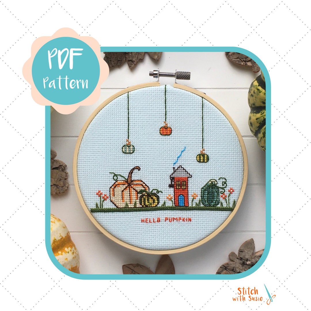 Hello Pumpkin Cross Stitch Pattern | Autumn Fall Cross Stitch Pattern ...