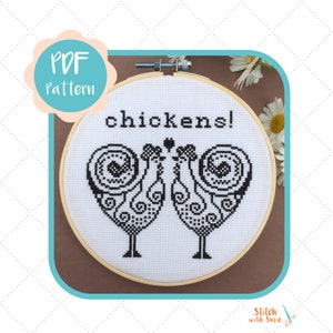 Chicken Cross Stitch Pattern | Chickens! | Instant Download PDF Pattern | Beginner Cross Stitch | Never too many Chickens