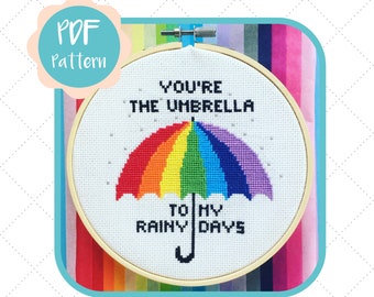 Rainbow Umbrella Cross Stitch Pattern | Cute Rainy Day Gift (PDF)