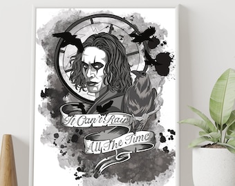 The Crow - Original A4 Gloss Art Print - 250 GSM - Limited Edition - Brandon Lee - Gothic Cult Movie Classic -  Tattoo Style Illustration