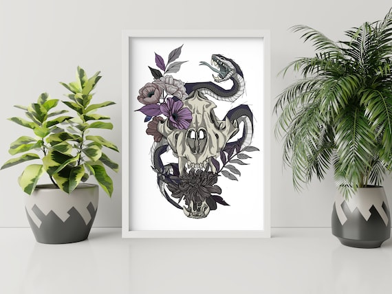 Tattoo Style - Skull and snake Poster - Gothic Illustration - High Quality A4 Art Print - 250 gsm Gloss Paper Stock - Limited Edition