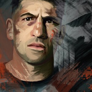 The Punisher -Jon Bernthal -Frank Castle -Original Oil Painting Style Print - A4 - 250 GSM gloss paper high quality print - limited Edition image 3