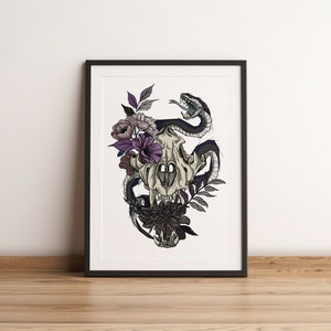 Tattoo Style - Skull and snake Poster - Gothic Illustration - High Quality A4 Art Print - 250 gsm Gloss Paper Stock - Limited Edition image 2
