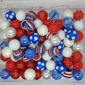 Red/White/Blue 20mm Bubblegum Bead Mix