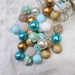 Aqua/Gold 20mm Bubblegum Bead Mix
