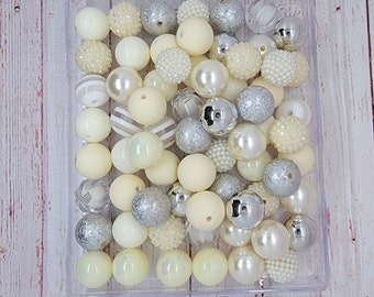 Cream/Silver 20mm Bubblegum Bead Mix