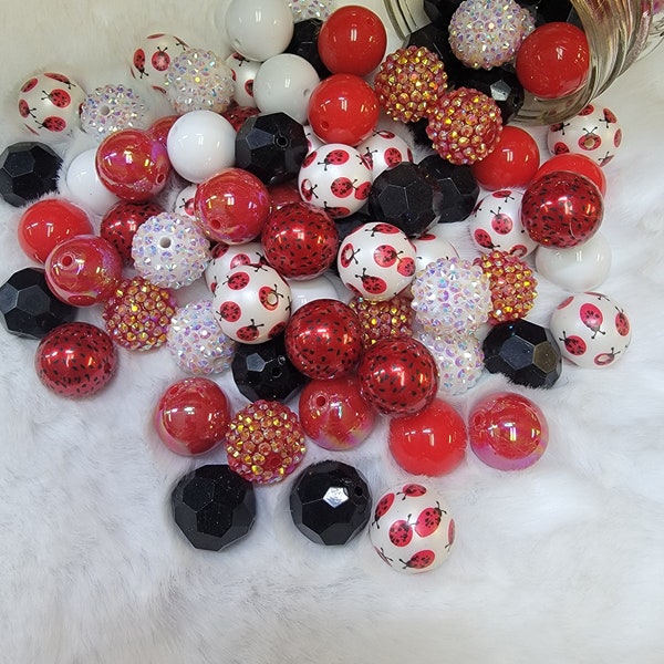 Ladybug 20mm Bubblegum Bead Mix