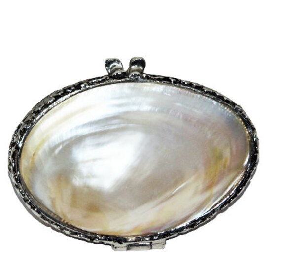 Vintage Shell Purse Ornate Silver Frame
