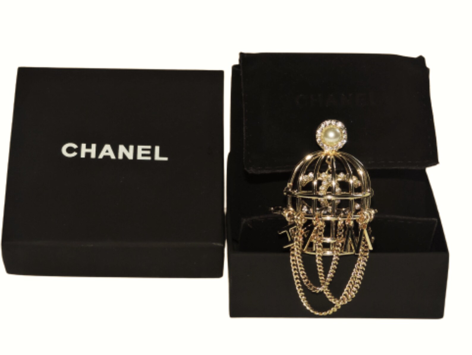 Chanel Birdcage Broche Auténtico Strass Cristales Dorados Faux Etsy