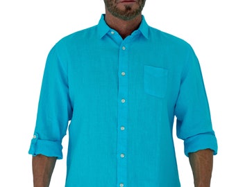 Camisa de lino 100 % manga larga y corte ajustado para hombre