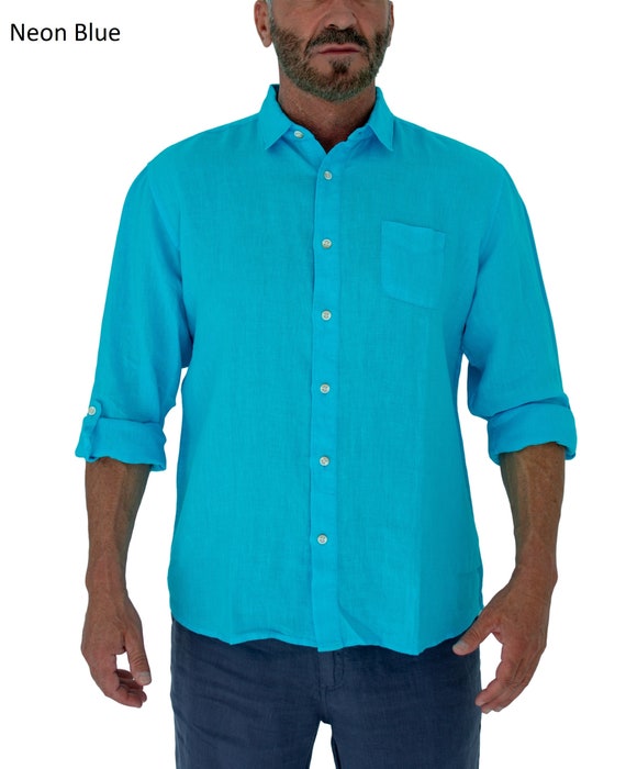 Short Fin Long Sleeve 100% Linen Shirt for Men slim Fit - Etsy