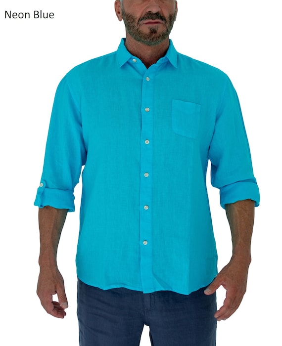 mens slim fit short sleeve linen shirt