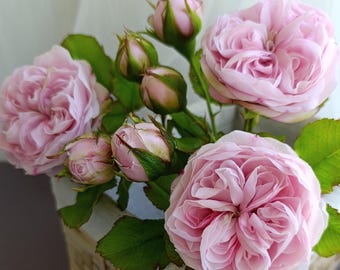 Kaltporzellan Englische Gartenrosen, Realistische handgemachte Blush Pink Austin-Style Rose, Forever Peony Сabbage rose Bouquet