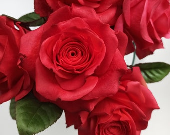 5 Red roses bouquet, Artificial Red Roses, Luxury Roses, Forever Bridal Bouquet, Wedding Centerpieces Arrangement, Realistic Faux Roses