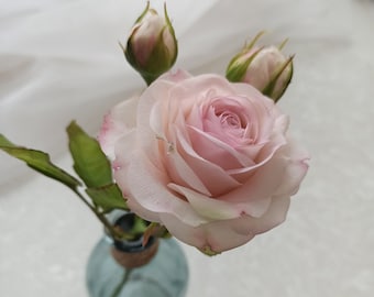 Blush pink rose,Polymer clay realistic garden rose, Real touch porcelain flowers,Artificial rose branch,English garden rose,Single long stem