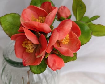 Kaltporzellan Quittenblüte, Zweig der blühenden Quitte, Polymerclay Gapanese Quitte, Frühlingsblüte, Blumendekoration, Tischdekor