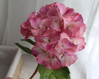 Rosa Hortensienstamm, realistische künstliche Hortensie, für immer Gargen Blumen, perfekte Blumenarrangement, handgefertigte EVA-Schaum-Faux-Blume