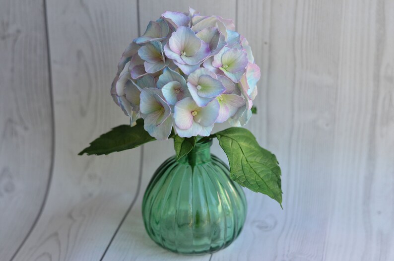 Light blue hydrangea with glass vase Artificial Real touch | Etsy