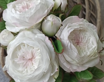 White rose for vase,HANDMADE Peony rose, David Austin Cabbage Rose, Bride wedding bouquet, Artificial garden rose, Realistic Centerpiece