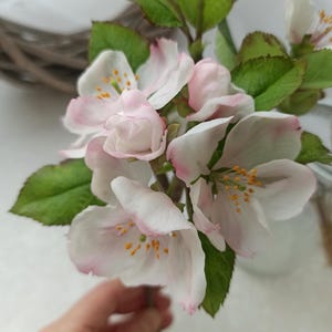Cold porcelain Apple blossom, Branch of blossoming apple tree, Spring blossom, Flower centerpiece, Table decor