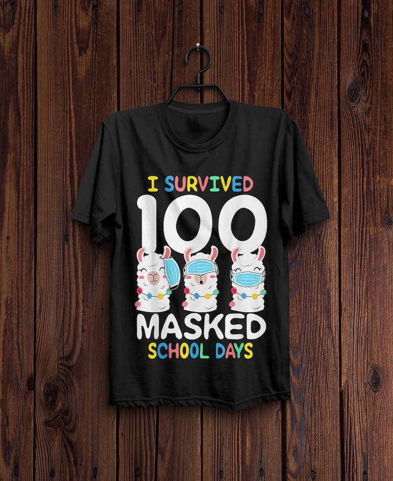 I Survived 100 Masked School Days Llama T-Shirt Gift Funny T Shirts Summer Tops Beach T Shirts