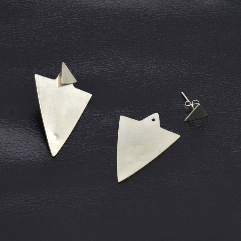 Triangle Ear Jacket Silver Stud Earrings image 3