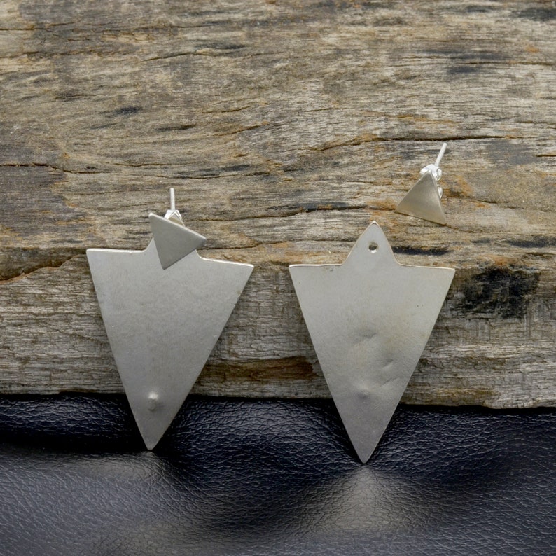 Triangle Ear Jacket Silver Stud Earrings image 5