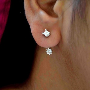 Boucles d&#39;oreilles en argent 925 CZ : boucles d&#39;oreilles délicates devant et derrière