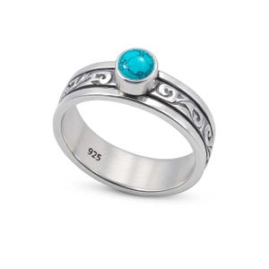 925 Sterling Silver Turquoise Spinner Ring: Handmade Anxiety Fidget Jewelry
