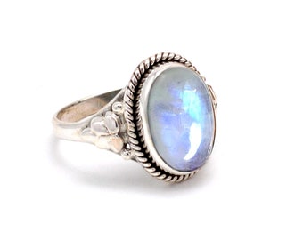 Moonstone 925 Silver Boho Women Ring, June Birthstone Ring, 10 X 14 MM Oval Gemstone Ring For Wedding Gift, Gift For Her