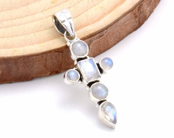 925 Sterling Silver Women Cross Pendant Moonstone Pear Gemstone Pendant Necklace Anniversary Gift For wife , Wedding Gift Pendant