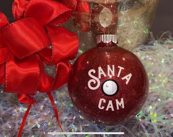 Personalized Santa Cam Ornament: Glitter Christmas Tree Ornament