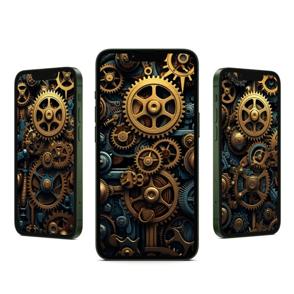 STEAMPUNK iPhone Wallpaper - Ethereal Backgrounds - Gears - Cogs - Clockwork - Brass - Phone Lock Screen or Home Screen - INSTANT DOWNLOAD