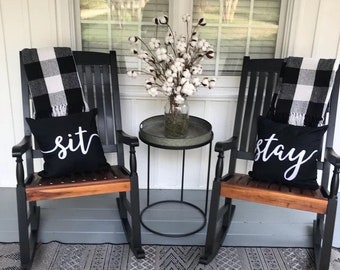 Black Sit & Stay Pillows | Farmhouse Decor Pillow | Boho Decor Pillow | Outdoor Throw Pillow | Porch Pillow | Couch Cushion | Pillow Cover