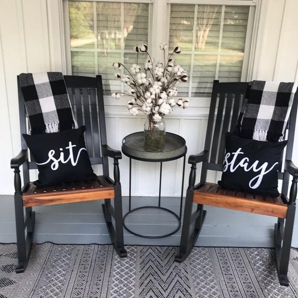 Black Sit & Stay Pillows | Farmhouse Decor Pillow | Boho Decor Pillow | Outdoor Throw Pillow | Porch Pillow | Couch Cushion | Pillow Cover