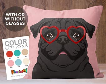 Pug Pillow | Black Pug | Pug Gift | Fiance Gift | Girlfriend Gift | Pet Pillow | Wife Gift | Unique Throw Pillows | Dog Owner Gift | Pug Art