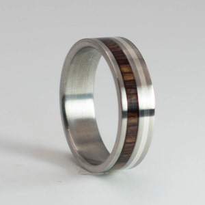 Ebony wood and Titanium Band, Sterling Silver Inlay, Wood Wedding Band, Titanium Wedding Band, Mens Wedding Band, Custom Rings