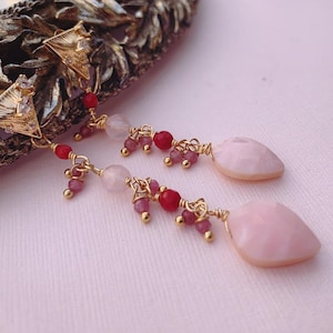 Genuine Rose Quartz Tourmaline & Coral Earrings, Spiritual Jewelry, Divine Feminine, Gemstone Earrings, Dangle Earrings, Crystal Jewelry