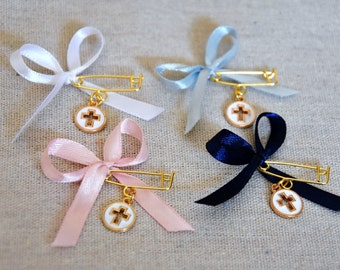 Martyrika-Witness Pins 50pcs For Girl Brooch Pink Cord Rotten Apple Color Ribbon Tulle Pearl White Cross