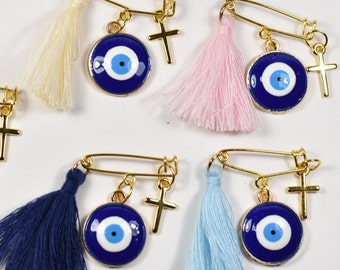 10 pcs, Evil Eye Baptism Favors Pins, Martyrika, Evil Eye Favors, Baptism Favors for Guests, Orthodox Baptism Favors, Christening Favors