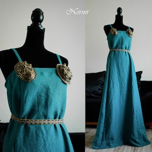 Light blue linen apron dress