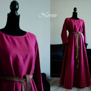 Raspberry linen dress